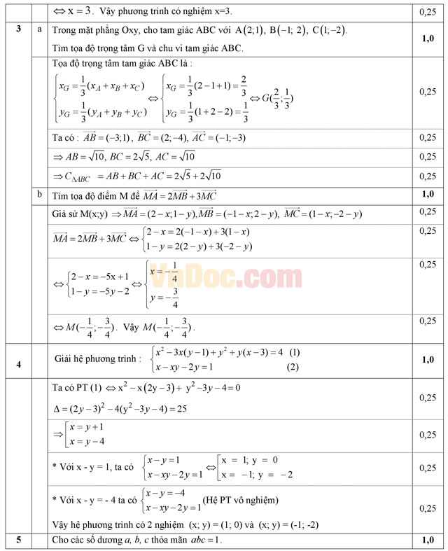 Đề thi học kì 1 môn Toán lớp 10 trường THPT Yên Lạc 2, Vĩnh Phúc năm học 2014 - 2015 Đề thi học kì 1 môn Toán lớp 10 có đáp án