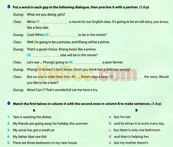 Đề KSCL môn Tiếng Anh lớp 6 Tiếng Anh lớp 6 chương trình mới