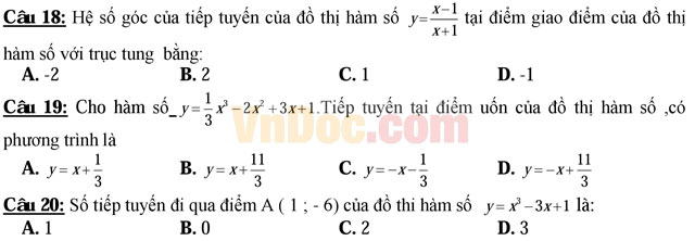 Trắc nghiệm môn Toán: Tiệm cận hàm số - Tiếp tuyến của đồ thị hàm số Trắc nghiệm môn Toán: Tiệm cận hàm số - Tiếp tuyến của đồ thị hàm số