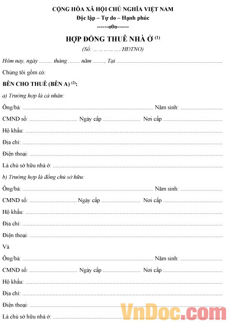 Mẫu hợp đồng thuê nhà