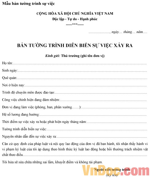 Cách viết bản tường trình sự việc Bản tường trình sự việc