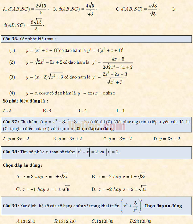 Đề thi thử THPT Quốc gia năm 2017 môn Toán trắc nghiệm - Đề số 1