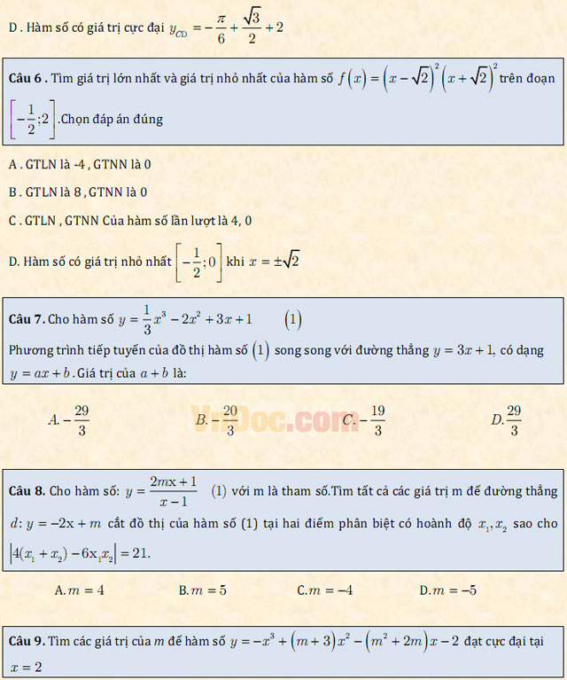 Đề thi thử THPT Quốc gia năm 2017 môn Toán trắc nghiệm - Đề số 1