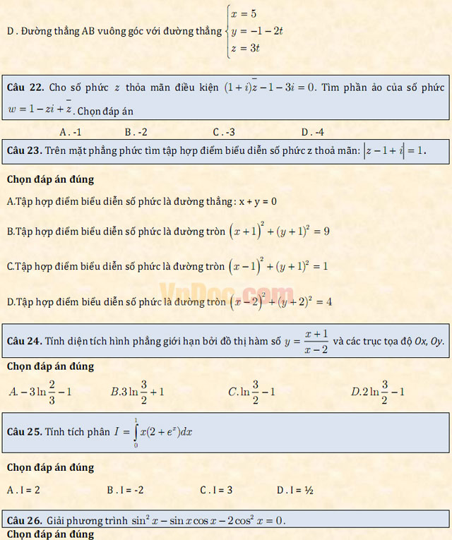 Đề thi thử THPT Quốc gia năm 2017 môn Toán trắc nghiệm - Đề số 1