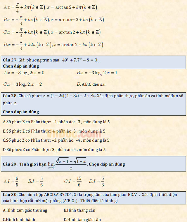 Đề thi thử THPT Quốc gia năm 2017 môn Toán trắc nghiệm - Đề số 1