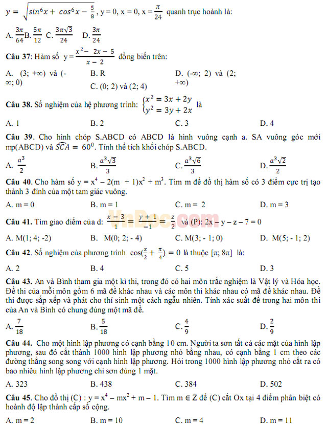 Đề thi thử THPT Quốc gia năm 2017 môn Toán trắc nghiệm - Đề số 2