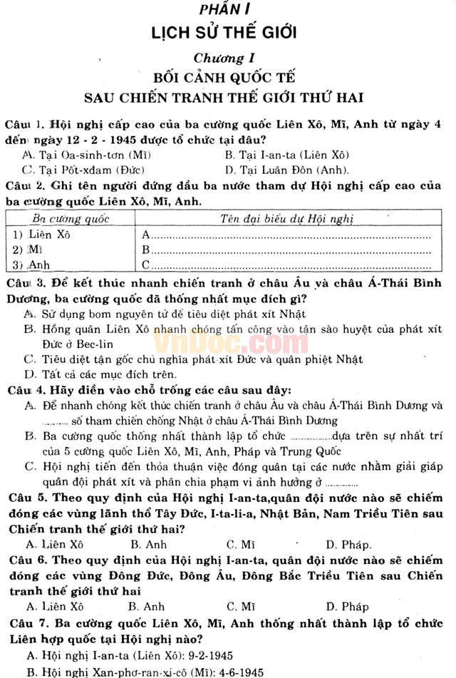 1260 câu hỏi trắc nghiệm Lịch sử lớp 12