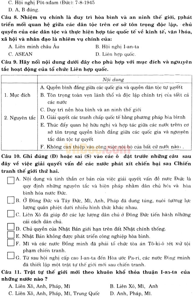 1260 câu hỏi trắc nghiệm Lịch sử lớp 12