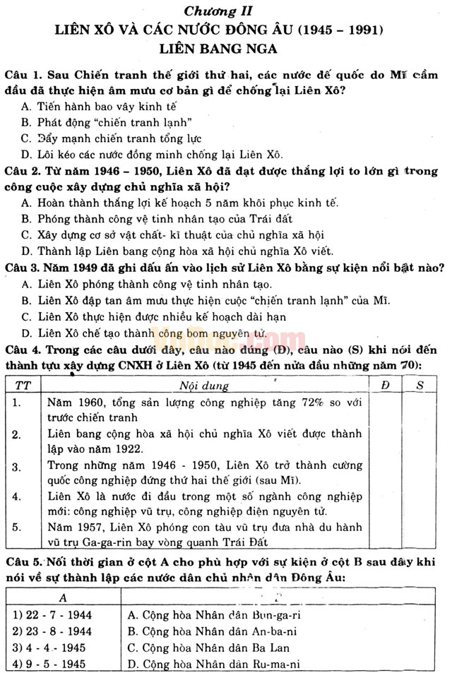 1260 câu hỏi trắc nghiệm Lịch sử lớp 12