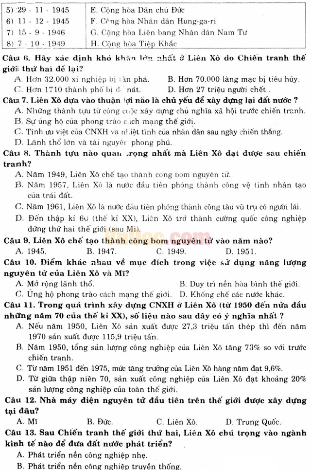 1260 câu hỏi trắc nghiệm Lịch sử lớp 12