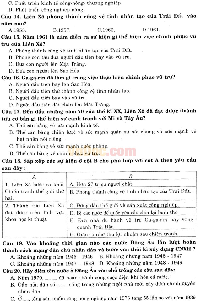 1260 câu hỏi trắc nghiệm Lịch sử lớp 12