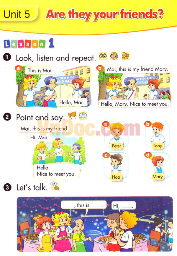 Tiếng Anh lớp 3 Chương trình mới Unit 5: Are they your friends?