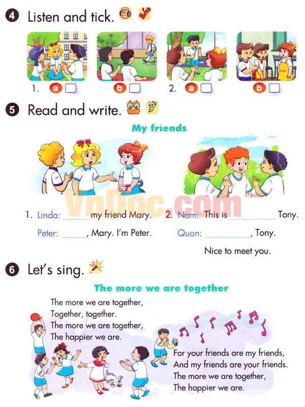 Bài tập tiếng anh lớp 3 (mới) unit 5: Are they your friends?