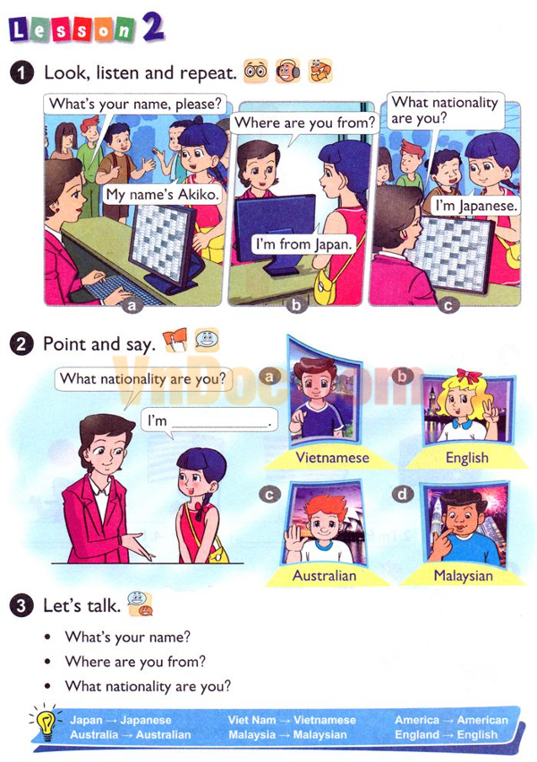 Bài tập Tiếng Anh lớp 4 Chương trình mới Unit 2: I'm from Japan Unit2: I am from Japan