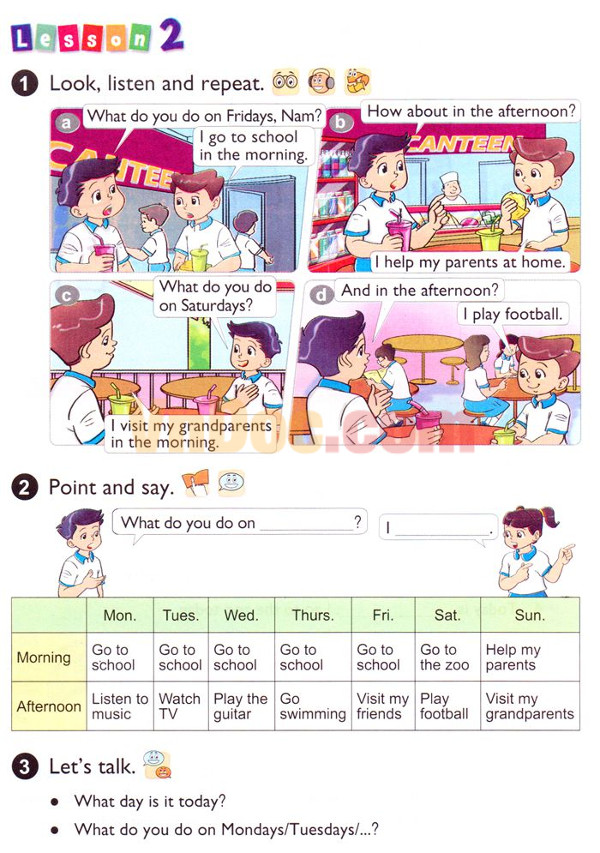 Bài tập tiếng Anh lớp 4 Unit 3 What Day Is It Today? 