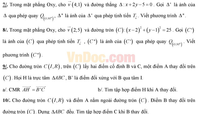Bài tập Toán lớp 11: Phép biến hình Bài tập Toán lớp 11: Phép biến hình