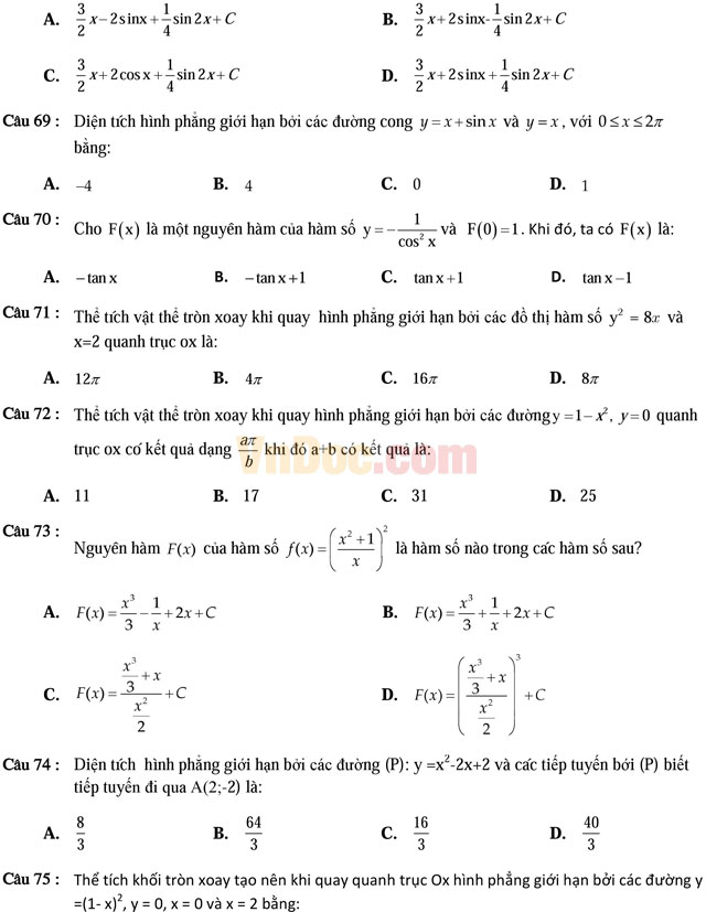600 câu trắc nghiệm chuyên đề tích phân và ứng dụng