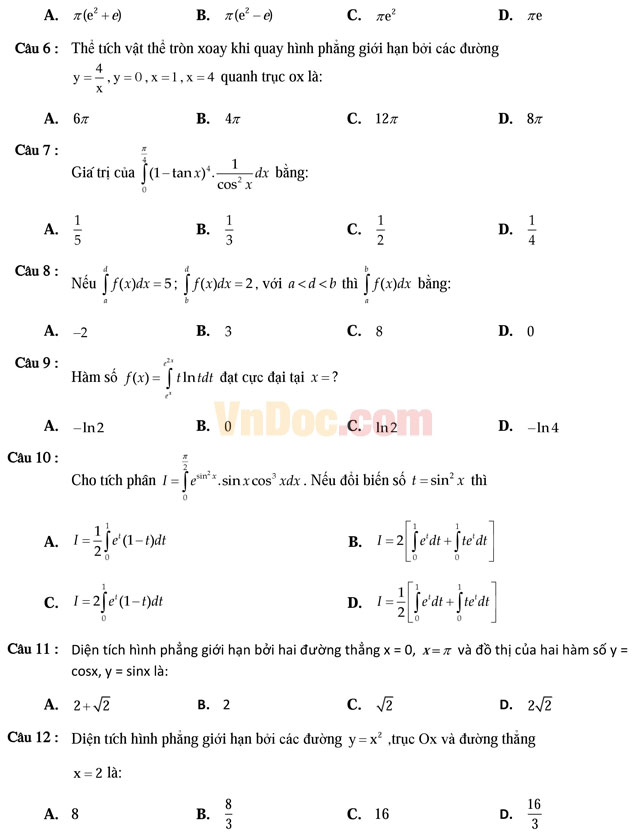 600 câu trắc nghiệm chuyên đề tích phân và ứng dụng