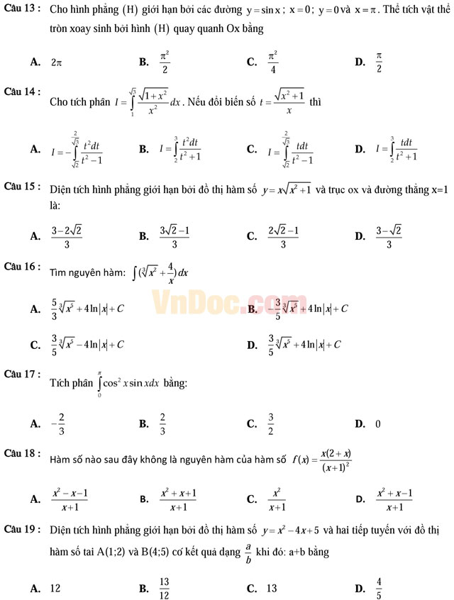 600 câu trắc nghiệm chuyên đề tích phân và ứng dụng