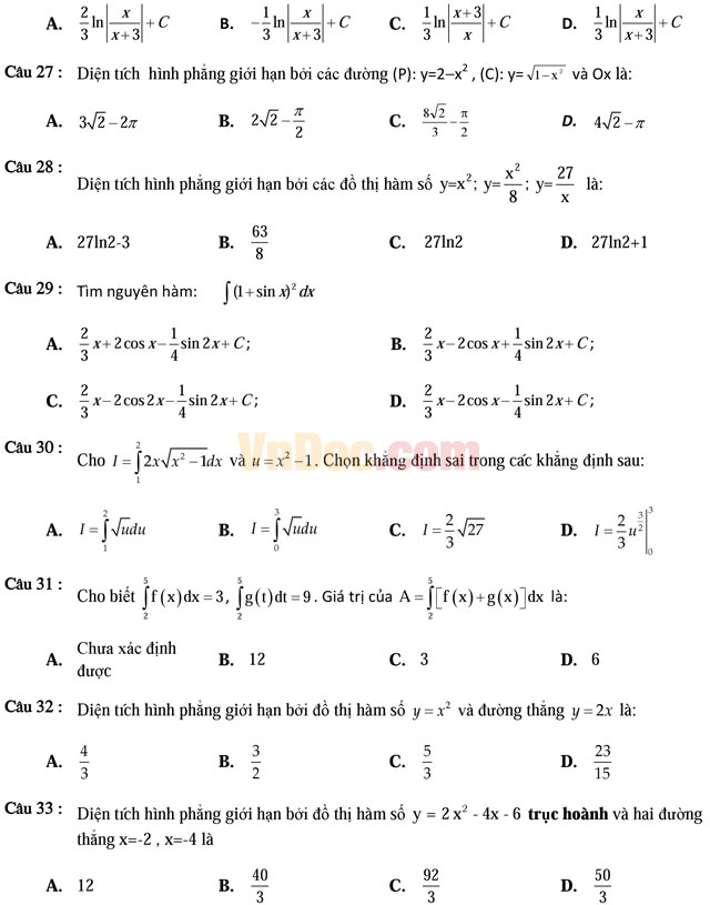 600 câu trắc nghiệm chuyên đề tích phân và ứng dụng