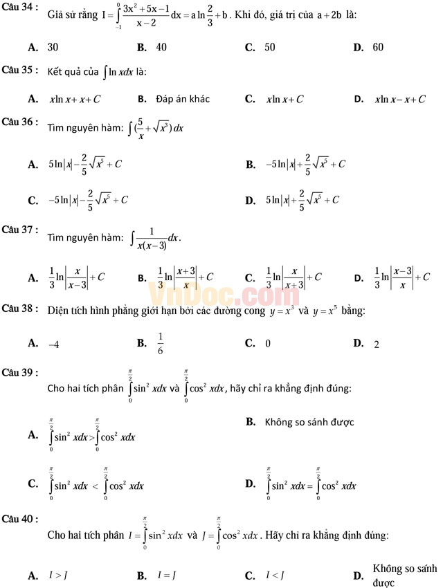 600 câu trắc nghiệm chuyên đề tích phân và ứng dụng
