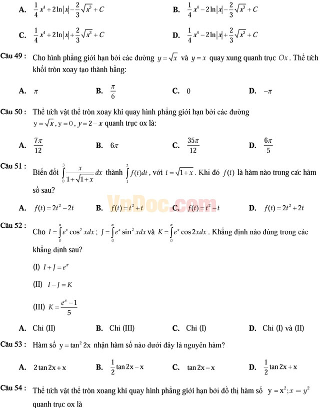 600 câu trắc nghiệm chuyên đề tích phân và ứng dụng