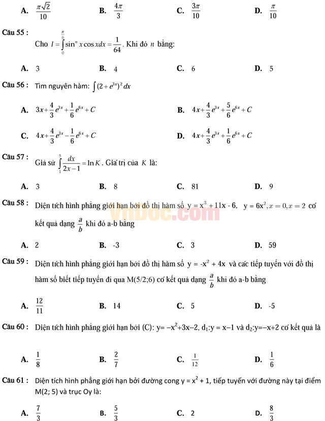 600 câu trắc nghiệm chuyên đề tích phân và ứng dụng