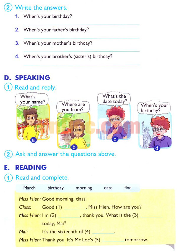 Bài tập Tiếng Anh lớp 4 