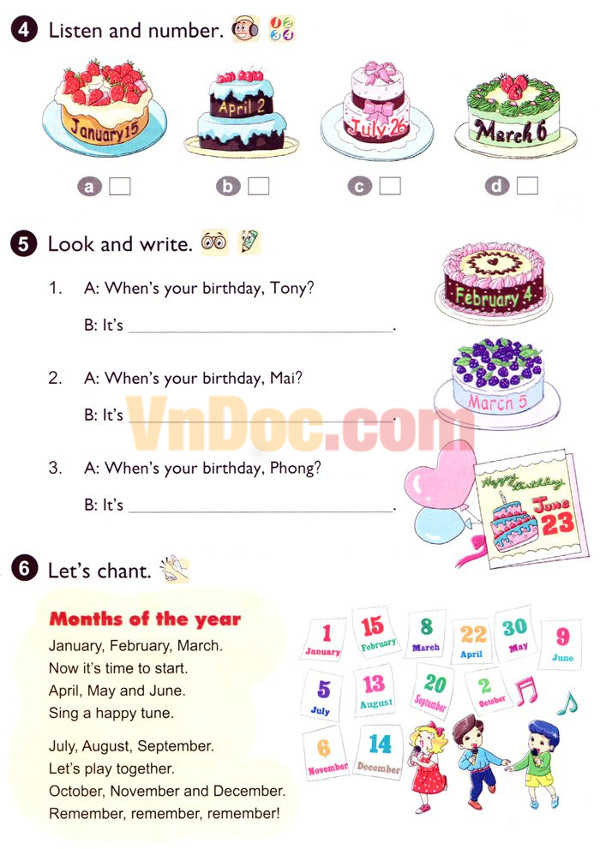Unit 4 When's your birthday? Giáo án tiếng anh lớp 4 theo chương trình mới