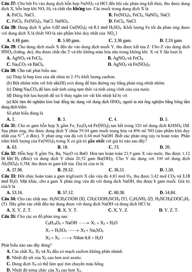 Đề thi minh họa và đáp án kỳ thi THPT Quốc gia năm 2017 môn Hóa