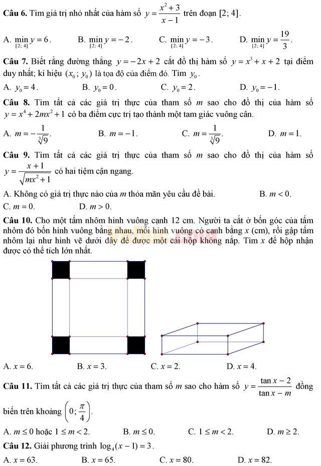 Đề thi minh họa và đáp án kỳ thi THPT Quốc gia năm 2017 môn Toán Đề thi minh họa và đáp án kỳ thi THPT Quốc gia năm 2017 môn Toán