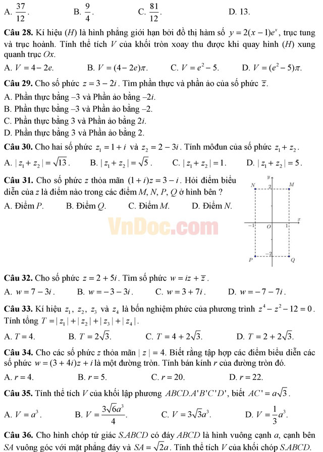 Đề thi minh họa và đáp án kỳ thi THPT Quốc gia năm 2017 môn Toán Đề thi minh họa và đáp án kỳ thi THPT Quốc gia năm 2017 môn Toán