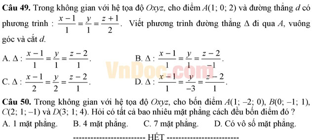 Đề thi minh họa và đáp án kỳ thi THPT Quốc gia năm 2017 môn Toán Đề thi minh họa và đáp án kỳ thi THPT Quốc gia năm 2017 môn Toán