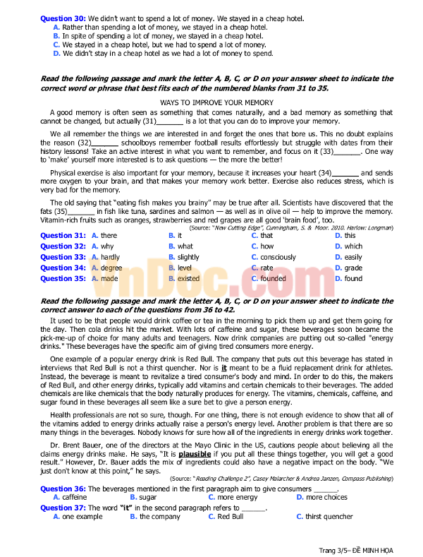 Đề thi minh họa THPT Quốc gia 2017 - Tất cả các môn