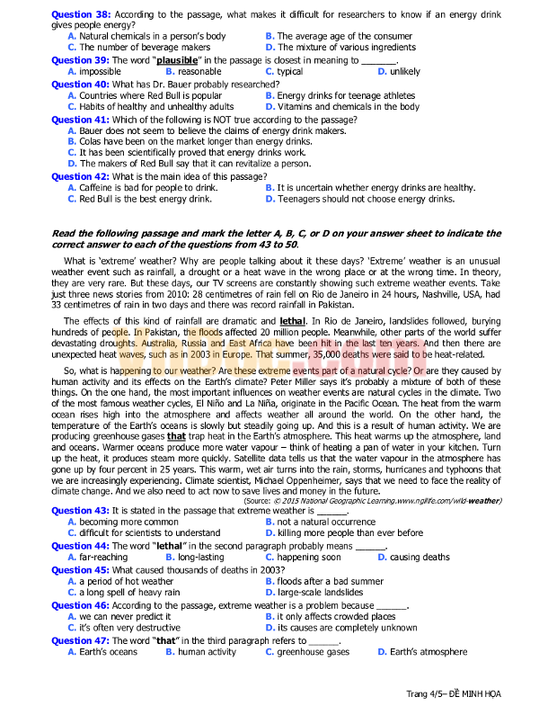 Đề thi minh họa THPT Quốc gia 2017 tất cả các môn của Bộ GD