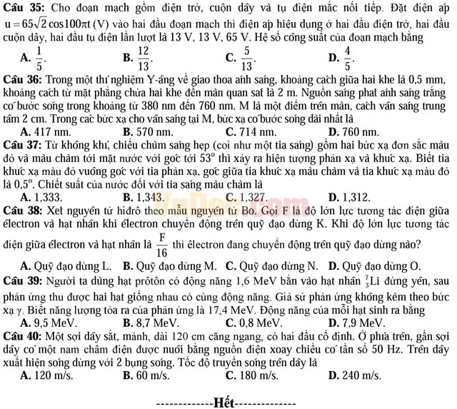 Đề thi minh họa và đáp án kỳ thi THPT Quốc gia năm 2017 môn Vật Lý Đề thi minh họa và đáp án kỳ thi THPT Quốc gia năm 2017 môn Vật Lý