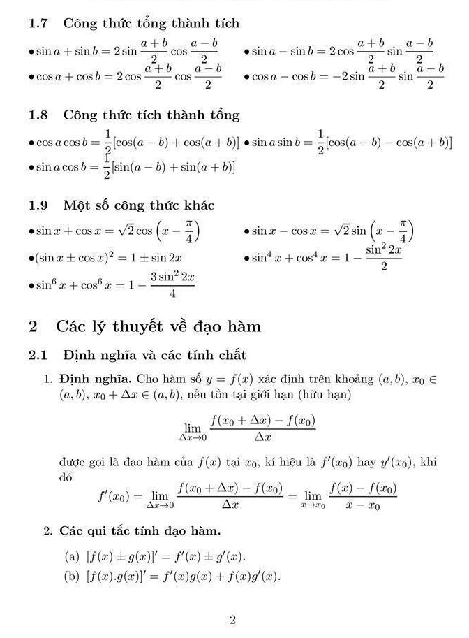 Công thức giải nhanh trắc nghiệm Toán THPT Quốc gia