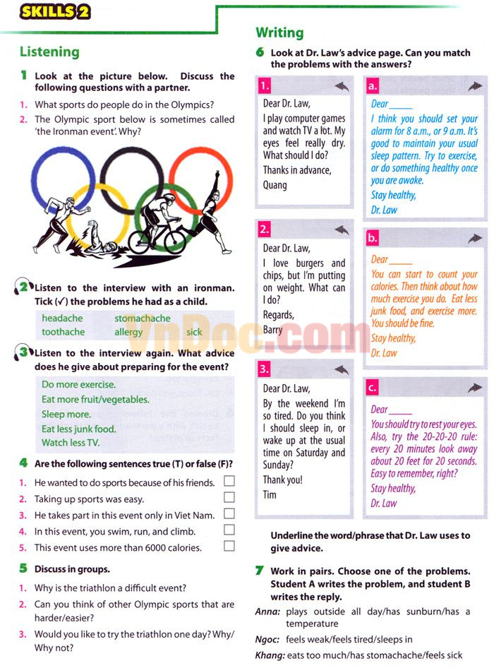 Bài tập trắc nghiệm tiếng Anh lớp 7 Bài tập tự luận Tiếng Anh lớp 7 Unit 2 có đáp án