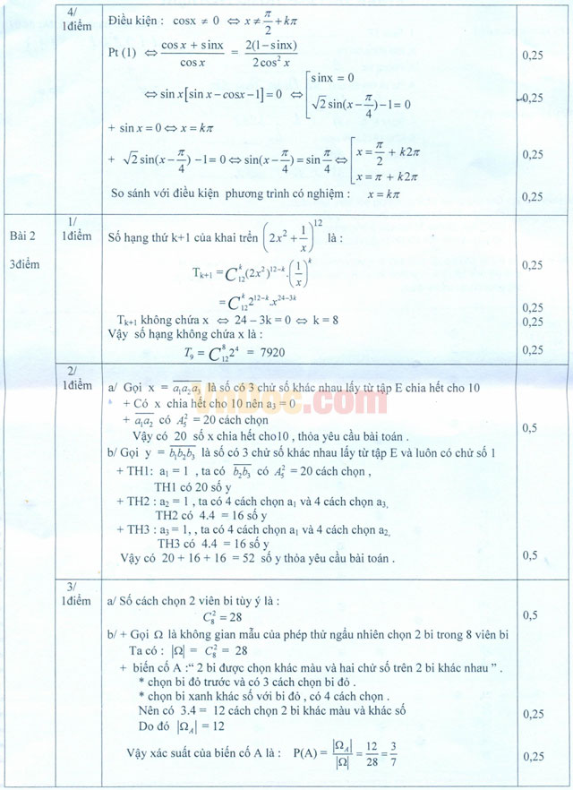 Đề thi học kì 1 môn Toán lớp 11 có đáp án