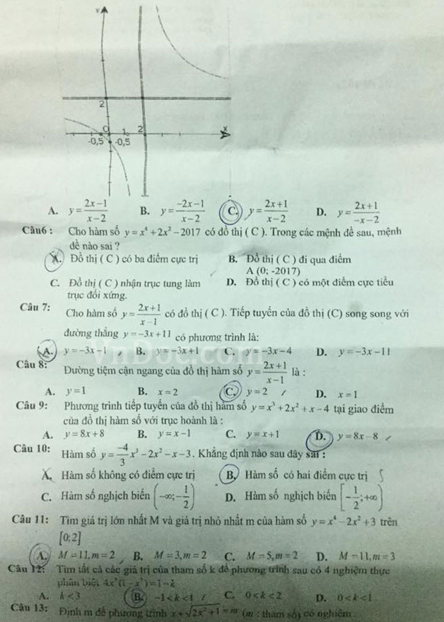 Đề thi giữa học kì 1 môn Toán lớp 12 trường THPT Nguyễn Trãi, Bình Dương năm học 2016 - 2017 Đề thi giữa học kì 1 môn Toán lớp 12 trường THPT Nguyễn Trãi, Bình Dương năm học 2016 - 2017