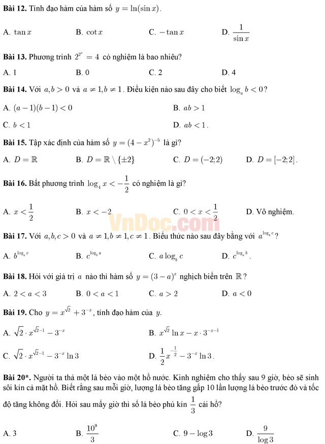 Đề thi thử THPT Quốc gia năm 2017 môn Toán trắc nghiệm - Đề số 4 Đề thi thử THPT Quốc gia năm 2017 môn Toán trắc nghiệm - Đề số 4