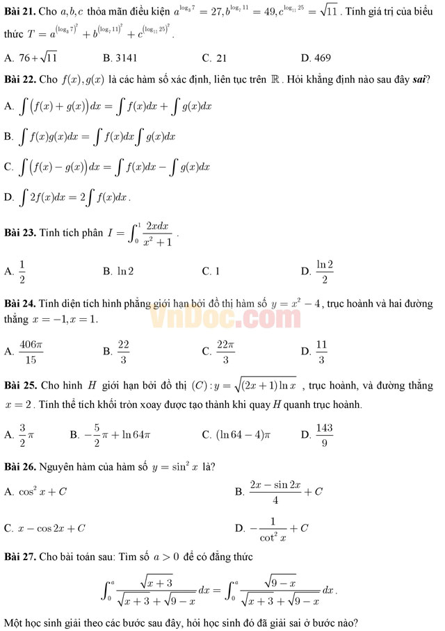 Đề thi thử THPT Quốc gia năm 2017 môn Toán trắc nghiệm - Đề số 4 Đề thi thử THPT Quốc gia năm 2017 môn Toán trắc nghiệm - Đề số 4