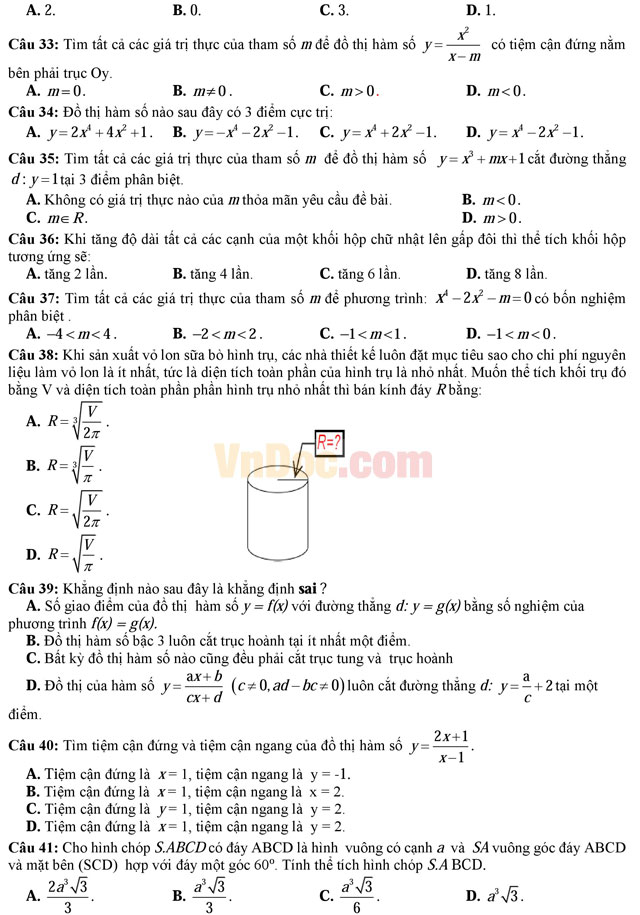 Đề thi thử THPT Quốc gia năm 2017 môn Toán trắc nghiệm trường THPT Trần Hưng Đạo, TP. Hồ Chí Minh (Lần 1) Đề thi thử THPT Quốc gia năm 2017 môn Toán trắc nghiệm có đáp án