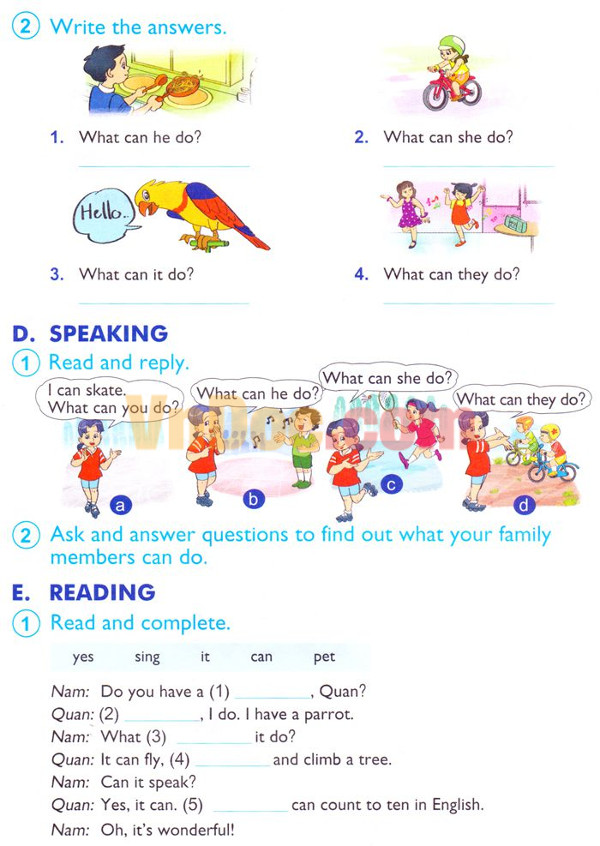 Bài tập Tiếng Anh lớp 4 Chương trình mới Unit 5: Can you swim? Đề thi học kì 2 môn Tiếng Anh Lớp 4 có đáp án