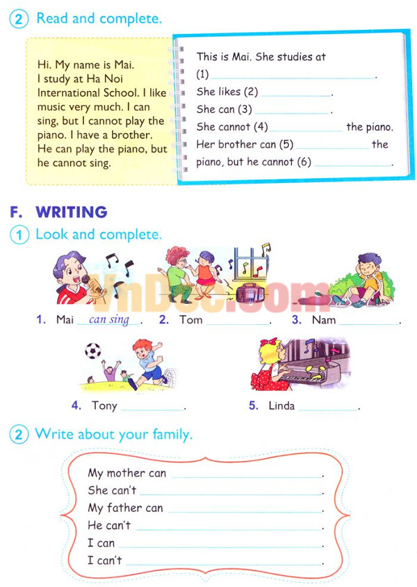 Unit 5: Can you swim? Bài tập Tiếng Anh lớp 4 Chương trình mới Unit 5: Can you swim?