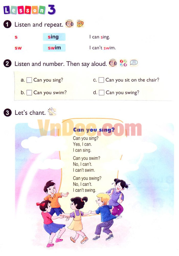 Tiếng Anh lớp 4 Chương trình mới Unit 5: Can you swim? Lesson 3 Unit 5 trang 34 SGK Tiếng Anh lớp 4 Mới