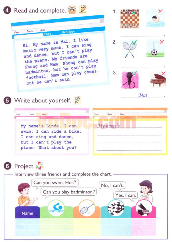 Tiếng Anh lớp 4 Chương trình mới Unit 5 Tiếng Anh lớp 4 Chương trình mới Unit 5: Can you swim?