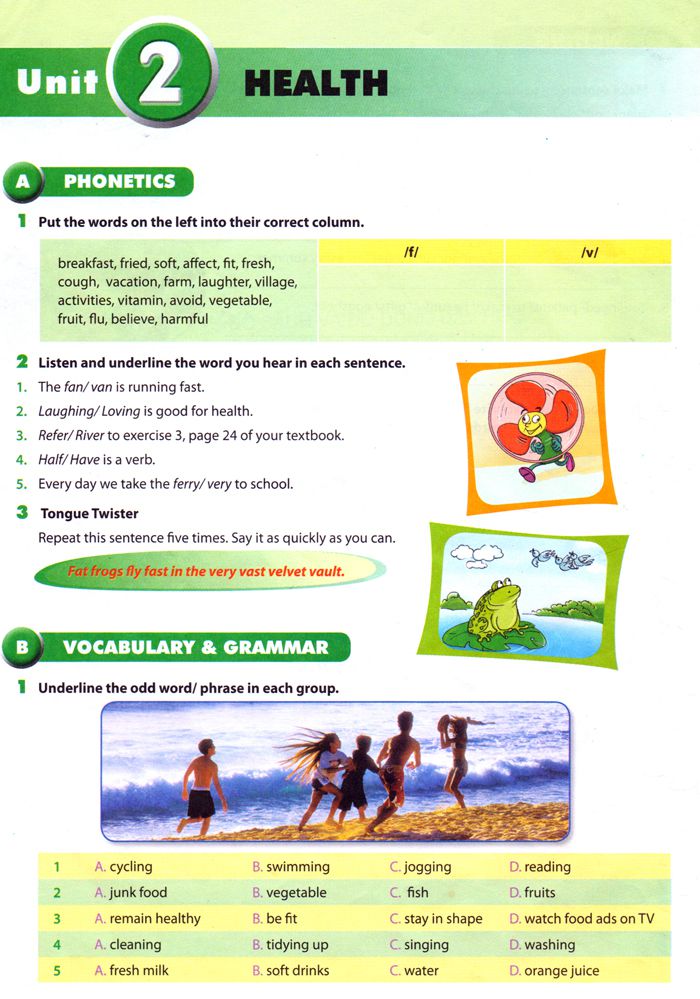 Bài tập Tiếng Anh lớp 7 Chương trình mới Unit 2: Health