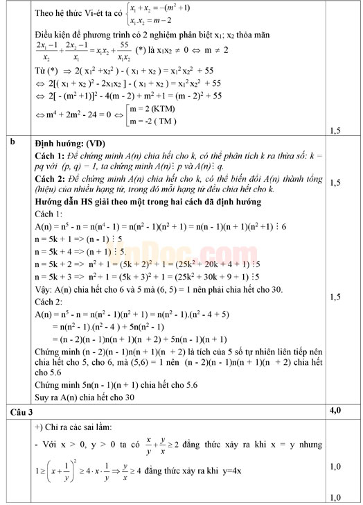 Đáp án đề thi giáo viên dạy giỏi môn Toán