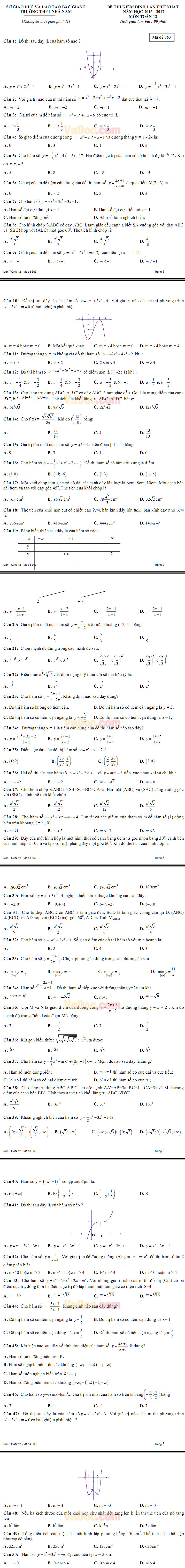 Đề thi thử THPT Quốc gia năm 2017 môn Toán trắc nghiệm có đáp án
